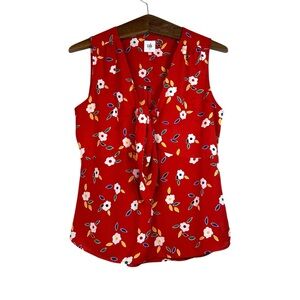 Cabi Red Front Tied Up Floral Tank Top Size S Boho Artsy 5734